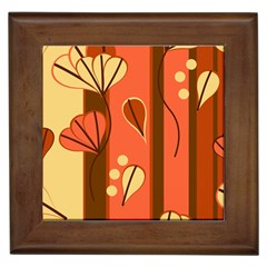 Amber Yellow Stripes Leaves Floral Framed Tile by Pakjumat