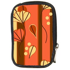 Amber Yellow Stripes Leaves Floral Compact Camera Leather Case by Pakjumat