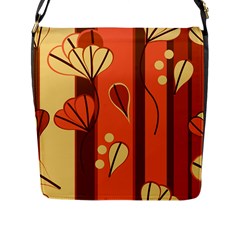 Amber Yellow Stripes Leaves Floral Flap Closure Messenger Bag (l)