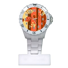 Amber Yellow Stripes Leaves Floral Plastic Nurses Watch by Pakjumat