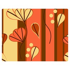 Amber Yellow Stripes Leaves Floral Two Sides Premium Plush Fleece Blanket (medium) by Pakjumat