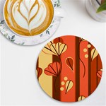 Amber Yellow Stripes Leaves Floral UV Print Round Tile Coaster Front