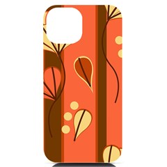 Amber Yellow Stripes Leaves Floral Iphone 14 Black Uv Print Case by Pakjumat