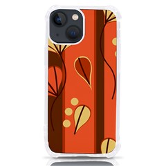 Amber Yellow Stripes Leaves Floral Iphone 13 Mini Tpu Uv Print Case by Pakjumat