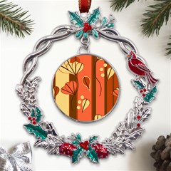 Amber Yellow Stripes Leaves Floral Metal X mas Wreath Holly Leaf Ornament by Pakjumat