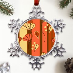 Amber Yellow Stripes Leaves Floral Metal Large Snowflake Ornament by Pakjumat