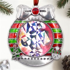 Abstract Art Work 1 Metal X mas Ribbon With Red Crystal Round Ornament by mbs123