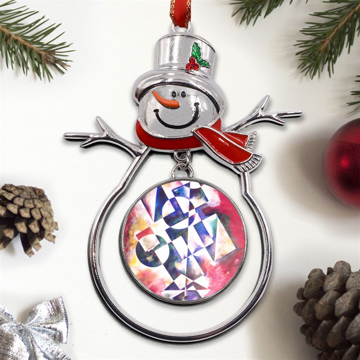 Abstract Art Work 1 Metal Snowman Ornament