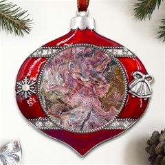 Blended Rivers Metal Snowflake And Bell Red Ornament by kaleidomarblingart