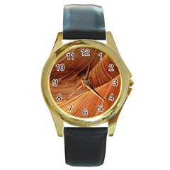 Sandstone The Wave Rock Nature Red Sand Round Gold Metal Watch