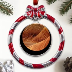 Sandstone The Wave Rock Nature Red Sand Metal Red Ribbon Round Ornament