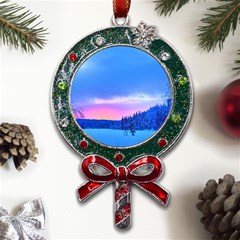 Winter Landscape Snow Forest Trees Metal X mas Lollipop With Crystal Ornament