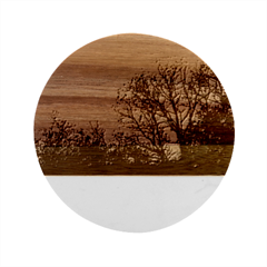 Twilight Sunset Sky Evening Clouds Marble Wood Coaster (round) by Amaryn4rt