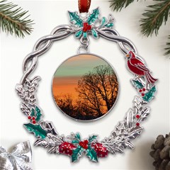 Twilight Sunset Sky Evening Clouds Metal X mas Wreath Holly Leaf Ornament