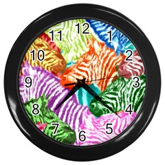 Zebra Colorful Abstract Collage Wall Clock (Black)