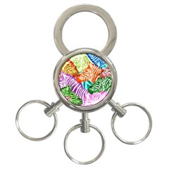 Zebra Colorful Abstract Collage 3-Ring Key Chain