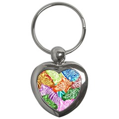 Zebra Colorful Abstract Collage Key Chain (Heart)