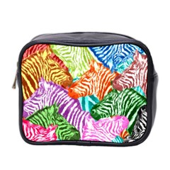 Zebra Colorful Abstract Collage Mini Toiletries Bag (Two Sides)