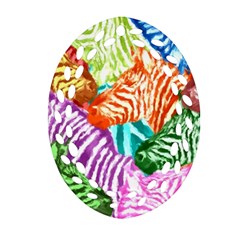 Zebra Colorful Abstract Collage Oval Filigree Ornament (Two Sides)