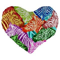 Zebra Colorful Abstract Collage Large 19  Premium Flano Heart Shape Cushions by Amaryn4rt