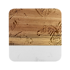 Zebra Colorful Abstract Collage Marble Wood Coaster (Square)