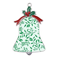 Leaves Foliage Green Wallpaper Metal Holly Leaf Bell Ornament by Amaryn4rt