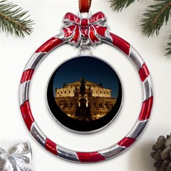 Dresden Semper Opera House Metal Red Ribbon Round Ornament by Amaryn4rt