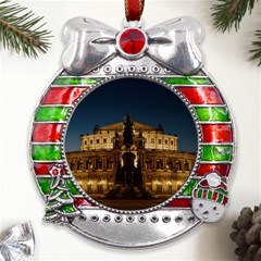 Dresden Semper Opera House Metal X mas Ribbon With Red Crystal Round Ornament by Amaryn4rt