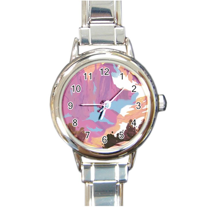 Pink Mountains Grand Canyon Psychedelic Mountain Round Italian Charm Watch