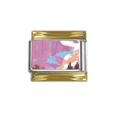 Pink Mountains Grand Canyon Psychedelic Mountain Gold Trim Italian Charm (9mm) by Modalart