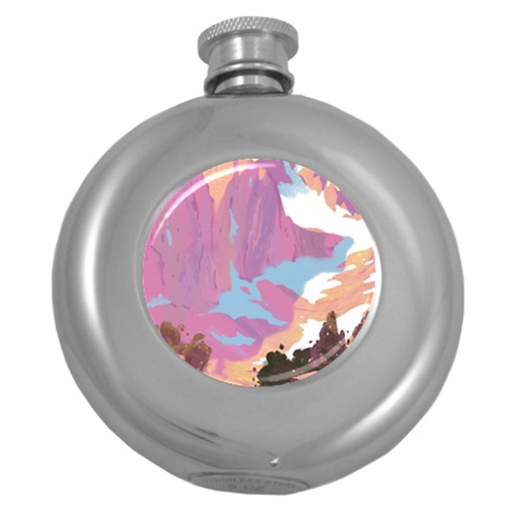 Pink Mountains Grand Canyon Psychedelic Mountain Round Hip Flask (5 oz)