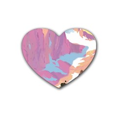 Pink Mountains Grand Canyon Psychedelic Mountain Rubber Coaster (heart) by Modalart