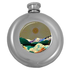 Surreal Art Psychadelic Mountain Round Hip Flask (5 Oz) by Modalart