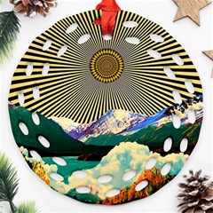 Surreal Art Psychadelic Mountain Round Filigree Ornament (two Sides)