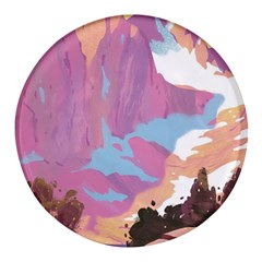 Pink Mountains Grand Canyon Psychedelic Mountain Round Glass Fridge Magnet (4 Pack) by Modalart