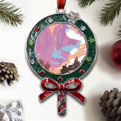 Pink Mountains Grand Canyon Psychedelic Mountain Metal X mas Lollipop With Crystal Ornament by Modalart