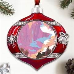 Pink Mountains Grand Canyon Psychedelic Mountain Metal Snowflake And Bell Red Ornament