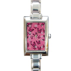 Pink Glitter Butterfly Rectangle Italian Charm Watch by Modalart