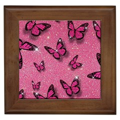 Pink Glitter Butterfly Framed Tile by Modalart