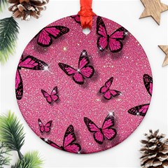 Pink Glitter Butterfly Round Ornament (two Sides)