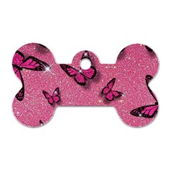 Pink Glitter Butterfly Dog Tag Bone (two Sides) by Modalart