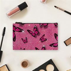 Pink Glitter Butterfly Cosmetic Bag (small) by Modalart