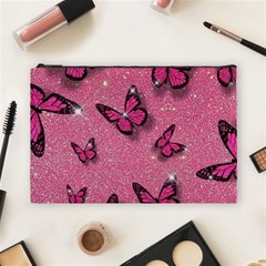 Pink Glitter Butterfly Cosmetic Bag (large) by Modalart