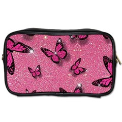 Pink Glitter Butterfly Toiletries Bag (two Sides) by Modalart