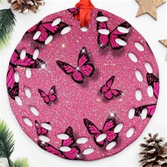 Pink Glitter Butterfly Ornament (round Filigree) by Modalart