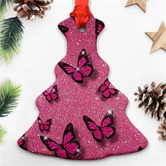 Pink Glitter Butterfly Christmas Tree Ornament (two Sides)