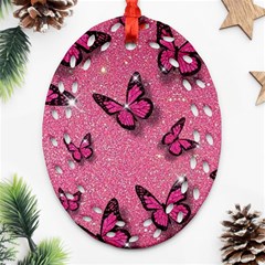 Pink Glitter Butterfly Oval Filigree Ornament (two Sides) by Modalart