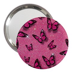 Pink Glitter Butterfly 3  Handbag Mirrors by Modalart