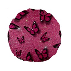 Pink Glitter Butterfly Standard 15  Premium Round Cushions by Modalart