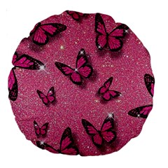 Pink Glitter Butterfly Large 18  Premium Round Cushions by Modalart